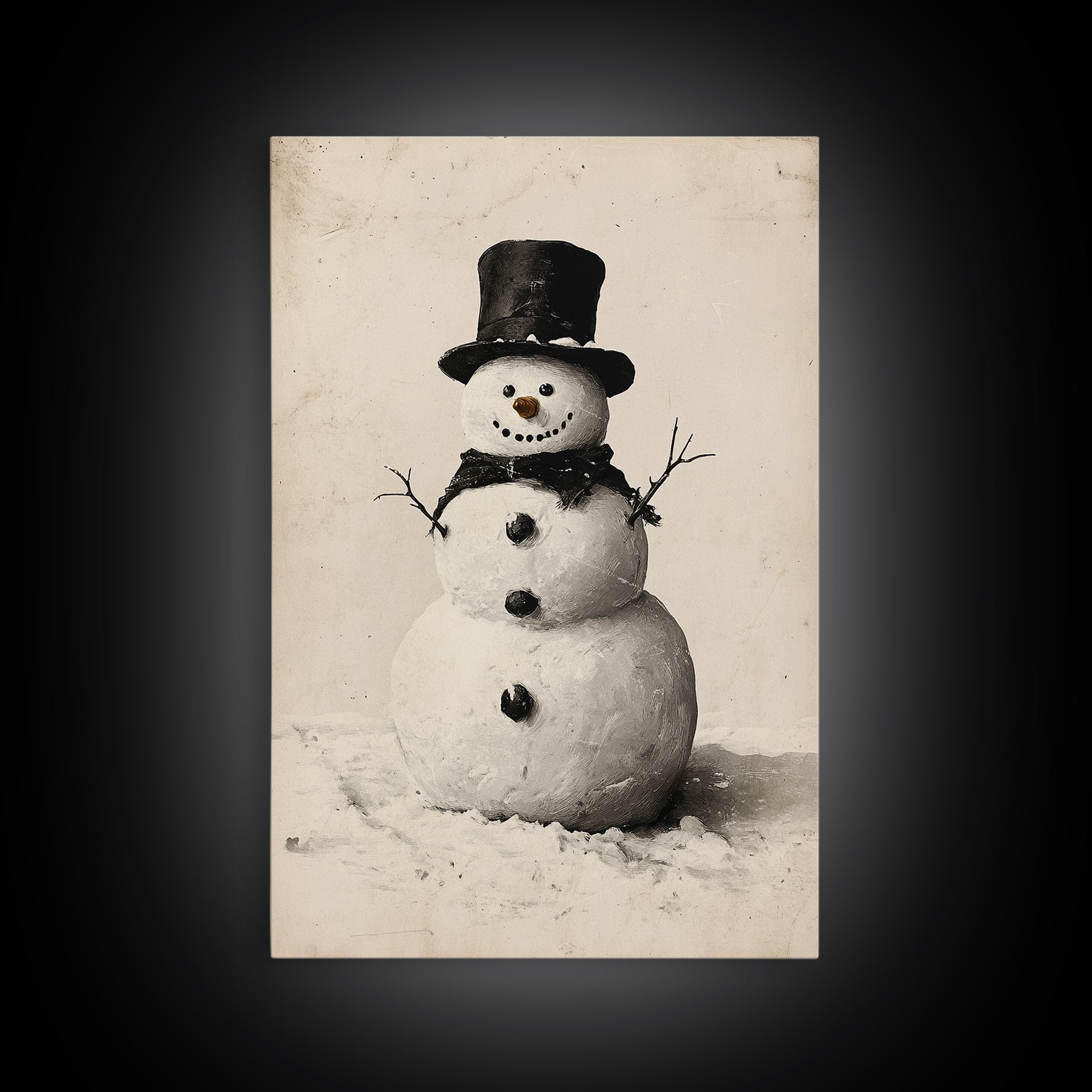 Christmas Snowman Sketch Canvas Print - Framed Canvas - Minimalist Christmas Art - Boho Christmas Art - Rustic Christmas Art