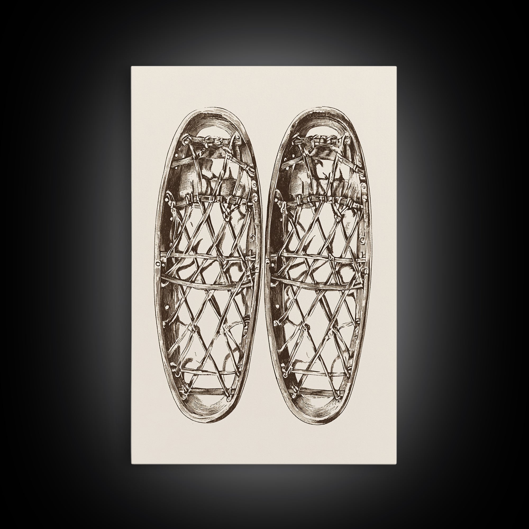 Vintage Snow Shoes Canvas Print - Framed Canvas - Minimalist Christmas Art - Boho Christmas Art - Rustic Christmas Art