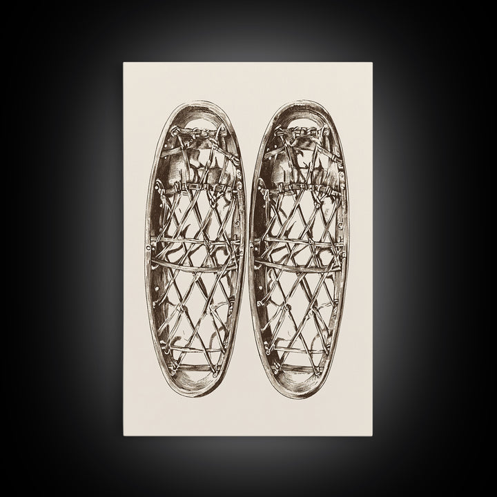 Vintage Snow Shoes Canvas Print - Framed Canvas - Minimalist Christmas Art - Boho Christmas Art - Rustic Christmas Art