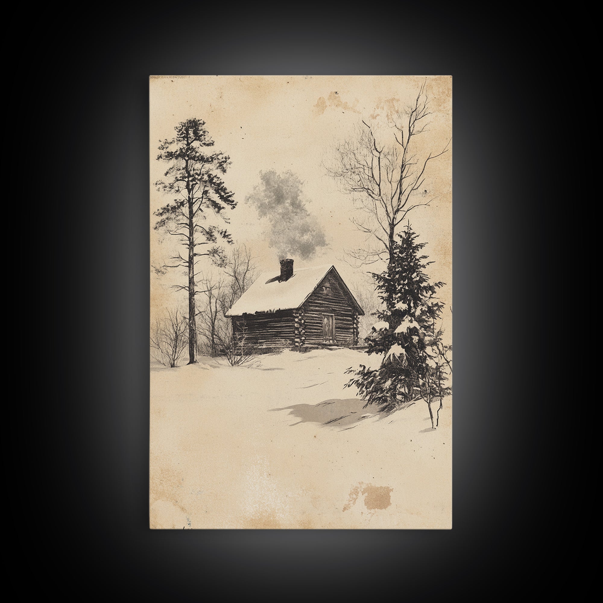 Christmas Cabin Canvas Print - Framed Canvas - Minimalist Christmas Art - Boho Christmas Art - Rustic Christmas Art