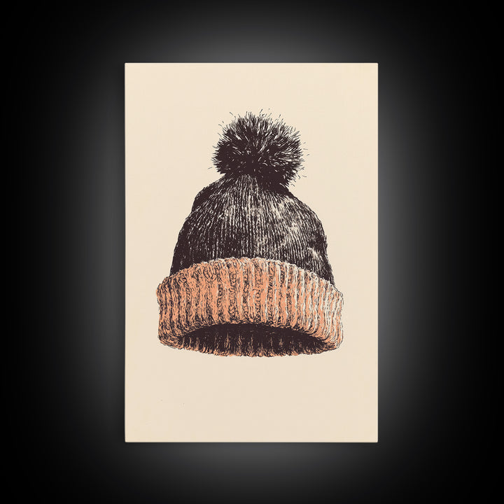 Christmas Beanie Hat Canvas Print - Framed Canvas - Minimalist Christmas Art - Boho Christmas Art - Rustic Christmas Art