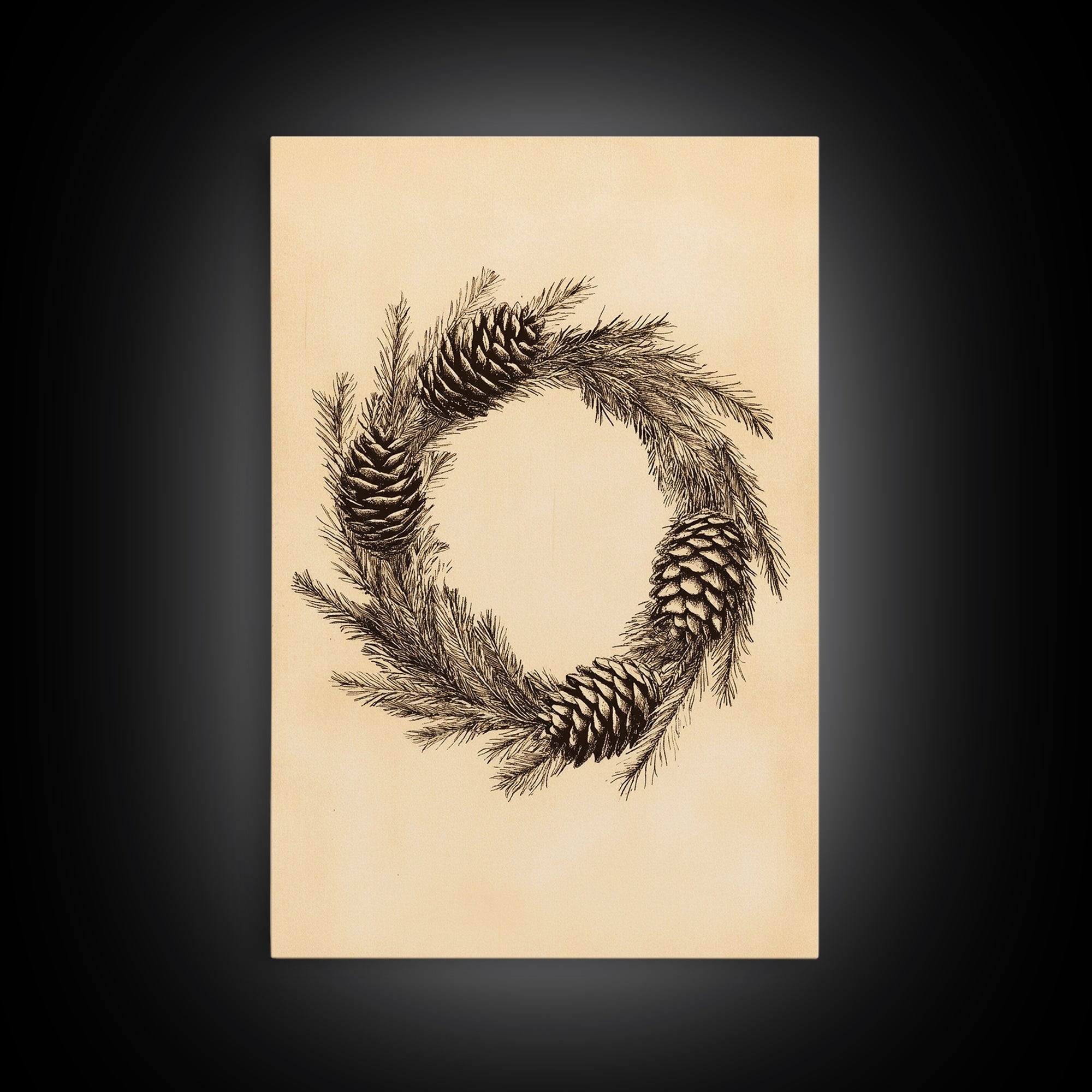 Christmas Wreath Canvas Print - Framed Canvas - Minimalist Christmas Art - Boho Christmas Art - Rustic Christmas Art