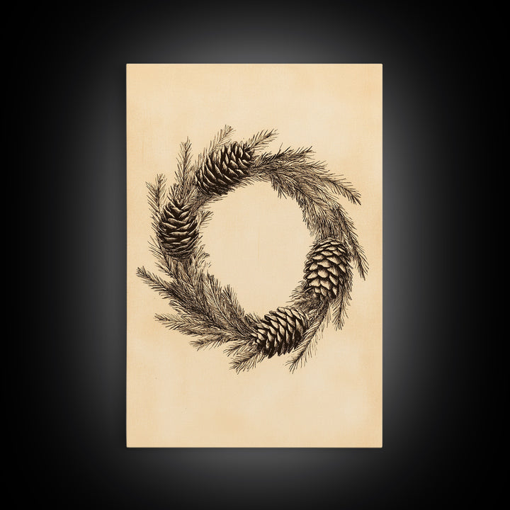 Christmas Wreath Canvas Print - Framed Canvas - Minimalist Christmas Art - Boho Christmas Art - Rustic Christmas Art