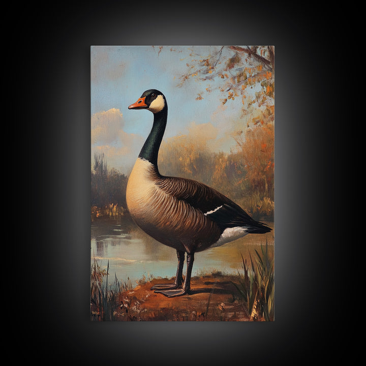 Rustic Cabin Wall Art, Goose Painting Framed Canvas Print, Rustic Farmhouse Wall Art, Guest Room Decor, Traditional American Art