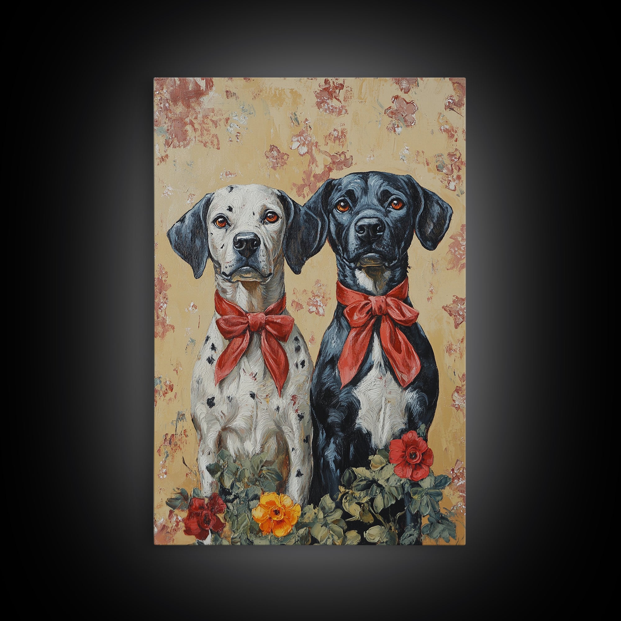 Christmas Dalmations Canvas Print, Cute Dog Wall Art, Dog Painting