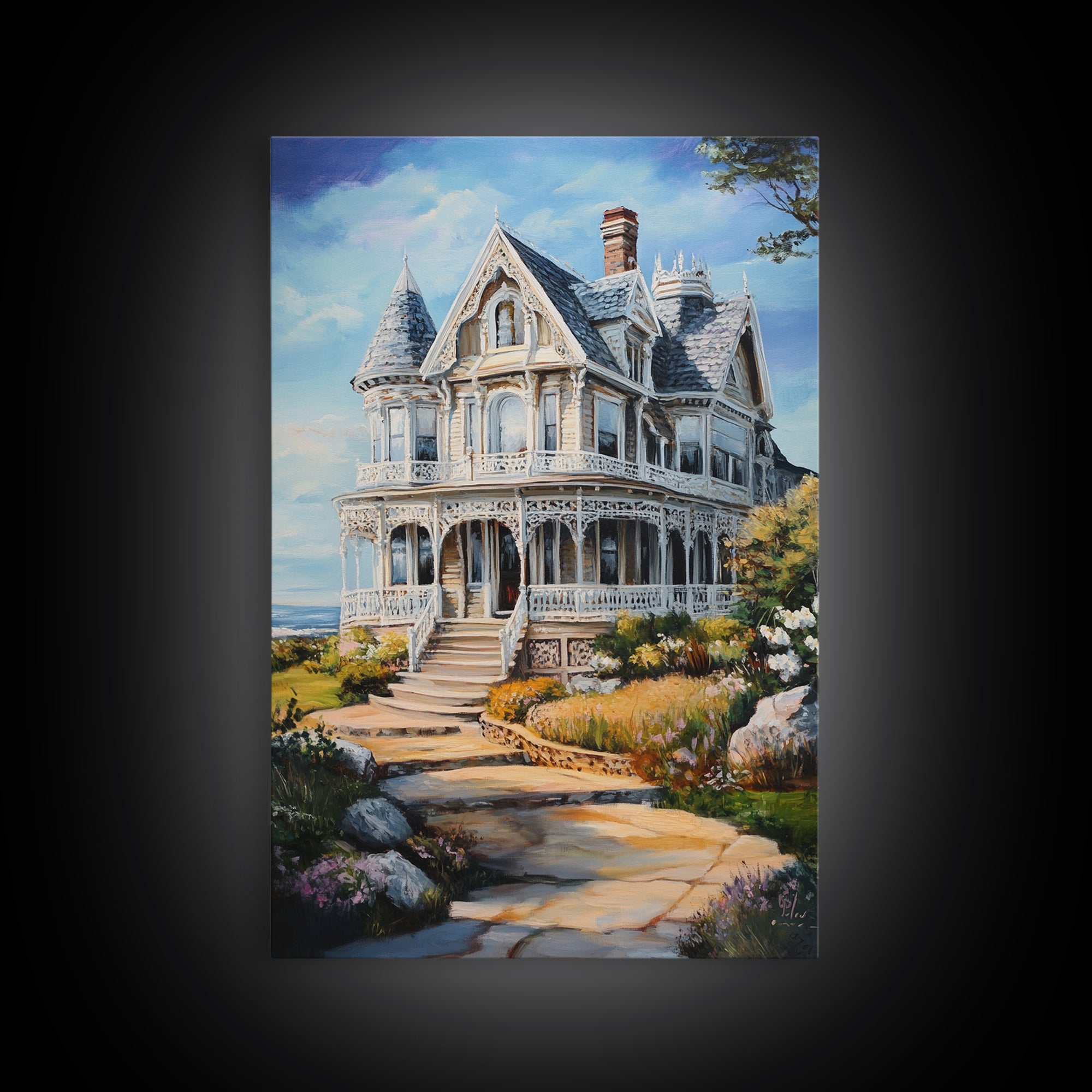 Cape Code Style House Painting Print, Nautical Decor, Maine Oil Painting, Beach House Wall Art