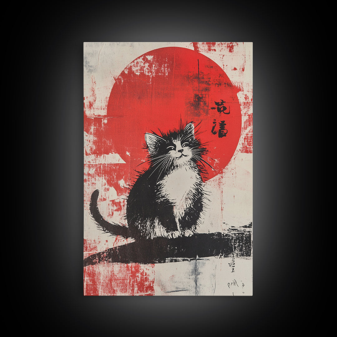 Cute Wabi Sabi Cat, Cat Mini Framed Print, Black Cat Painting, Original Pet Portrait, Wabi Sabi Cat, Gallery Wall, Kitty Art, Cat Gift