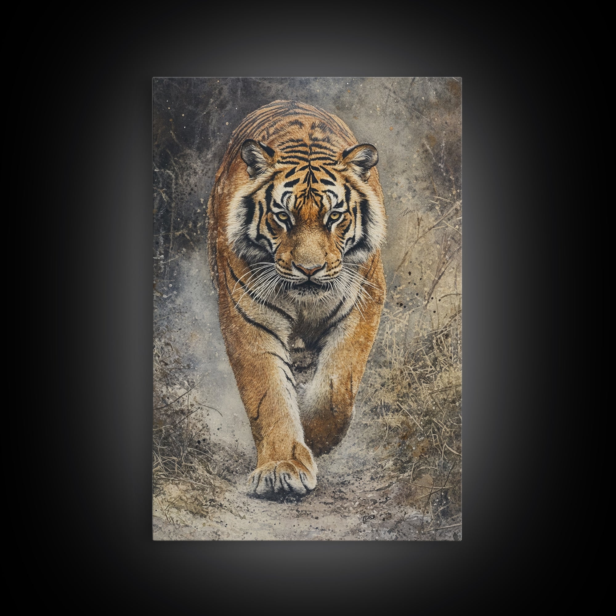 Tiger On The Hunt Framed Canvas Print, Framed Wall Art, Statement Piece, Gift For Him, Father's Day Gift, Tiger Oil Painting