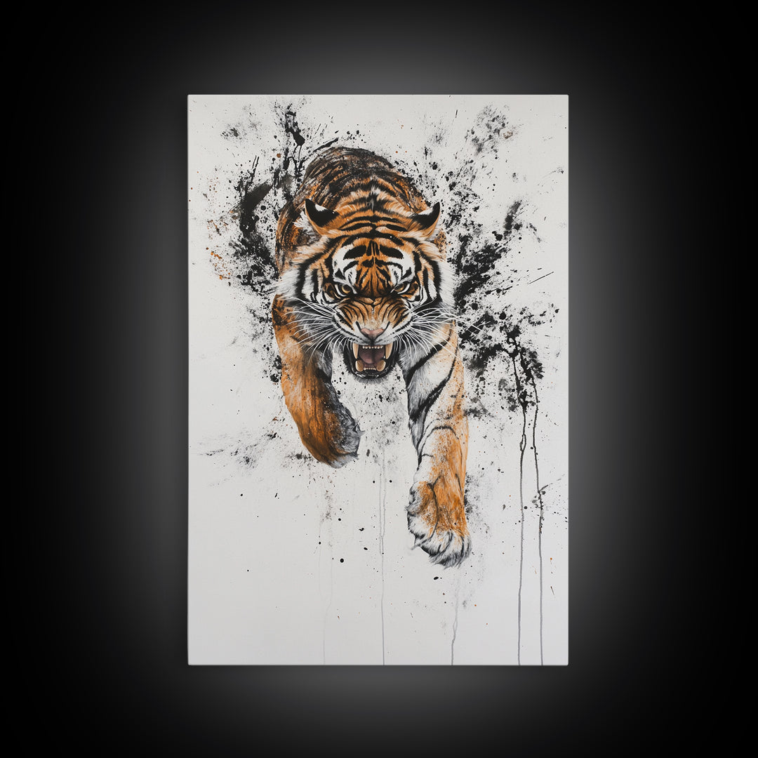 Animal Prints - Tiger Roar - Framed Canvas Print - Tiger Art - Tiger Decor -Gift For Him - Tiger Painting