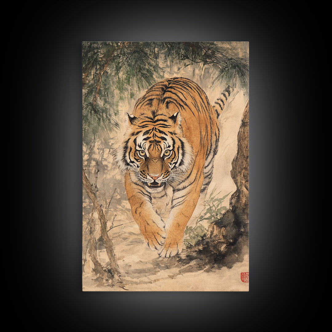 Animal Canvas Poster - Wild Animal Wall Art - Man Cave Canvas - Personalized Gift For Dad - Tiger Painting - Wabi Sabi Art - Framed Wall Art