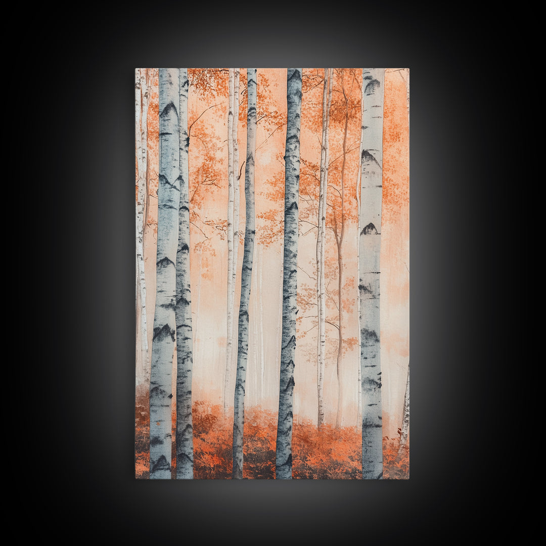 Original Birch Tree Forest Painting Print, Birch Tree Canvas Textured Wall Art Statement Living Room Wall Art Decor Designer Art Custom Art
