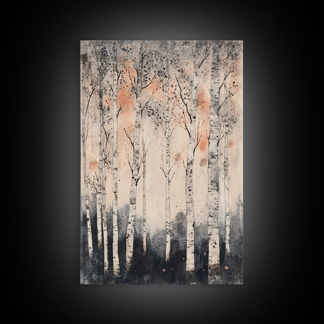 Framed Canvas Print Wall Art Print White Birch Tree Forest Landscape Art Print Minimalist Nature Wall Art Living Room Decor Birch Painting