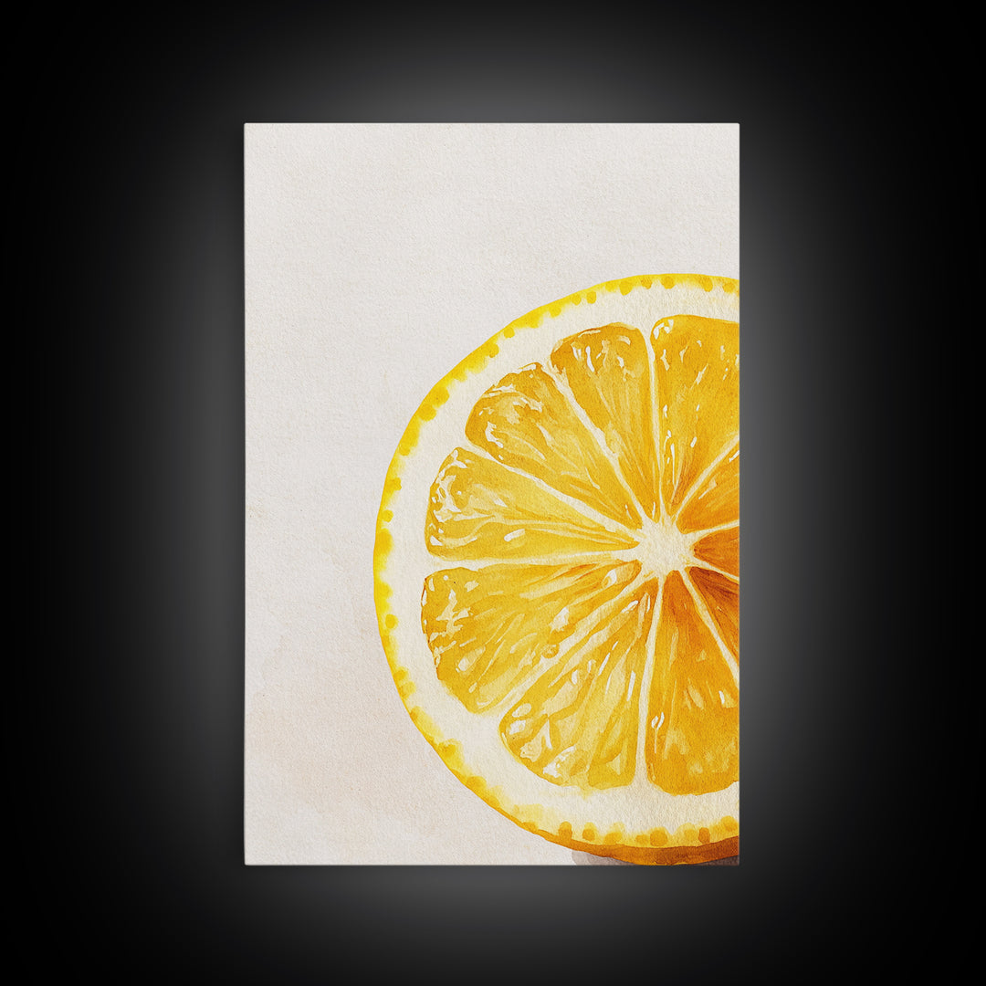 Closeup of a Lemon Wedge Framed Canvas Print, Original Still Life Painting of a Lemon, Housewarming Gift, Kitchen Food Wall Art, Kitchen Decor