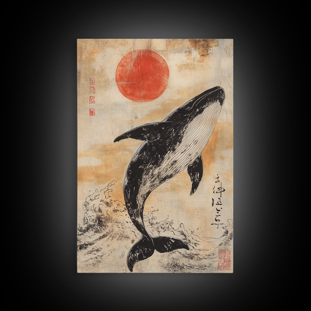 Wabi Sabi Whale Painting Print, Canvas Print, Ready To Hang Wall Art Whale Painting, Nautical Decor, Japanese Style Decor / Wall Art