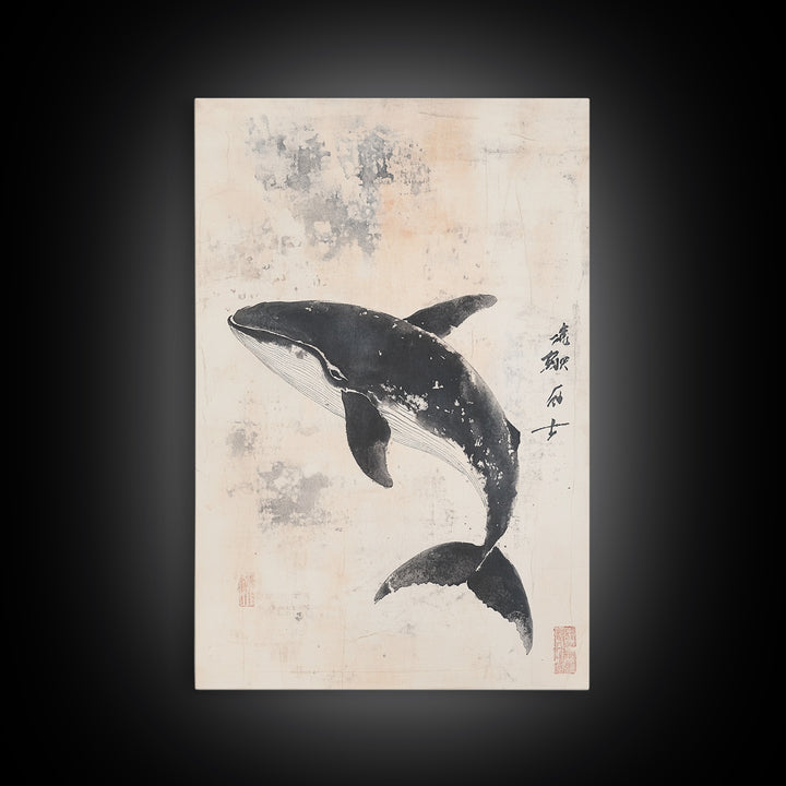 Humpback Whale Canvas Print, Framed Art, Ready To Hang Wall Art, Nautical Wall Art, Ocean Art, Wabi Sabi Art