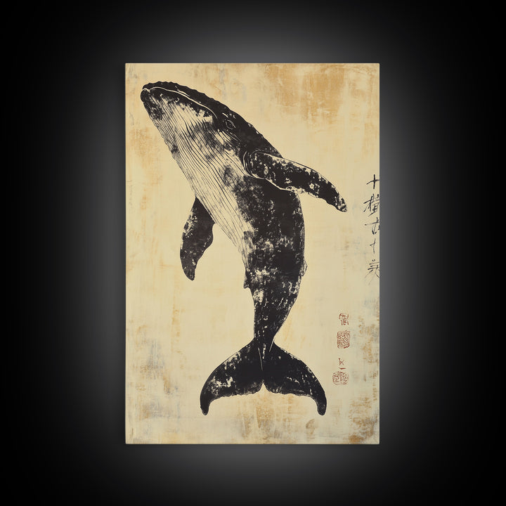 Large Minimalist Whale Wall Art Canvas Print, Animal Acrylic Style painting Framed Modern Wall Art FOr Living Room, Bedroom Decor