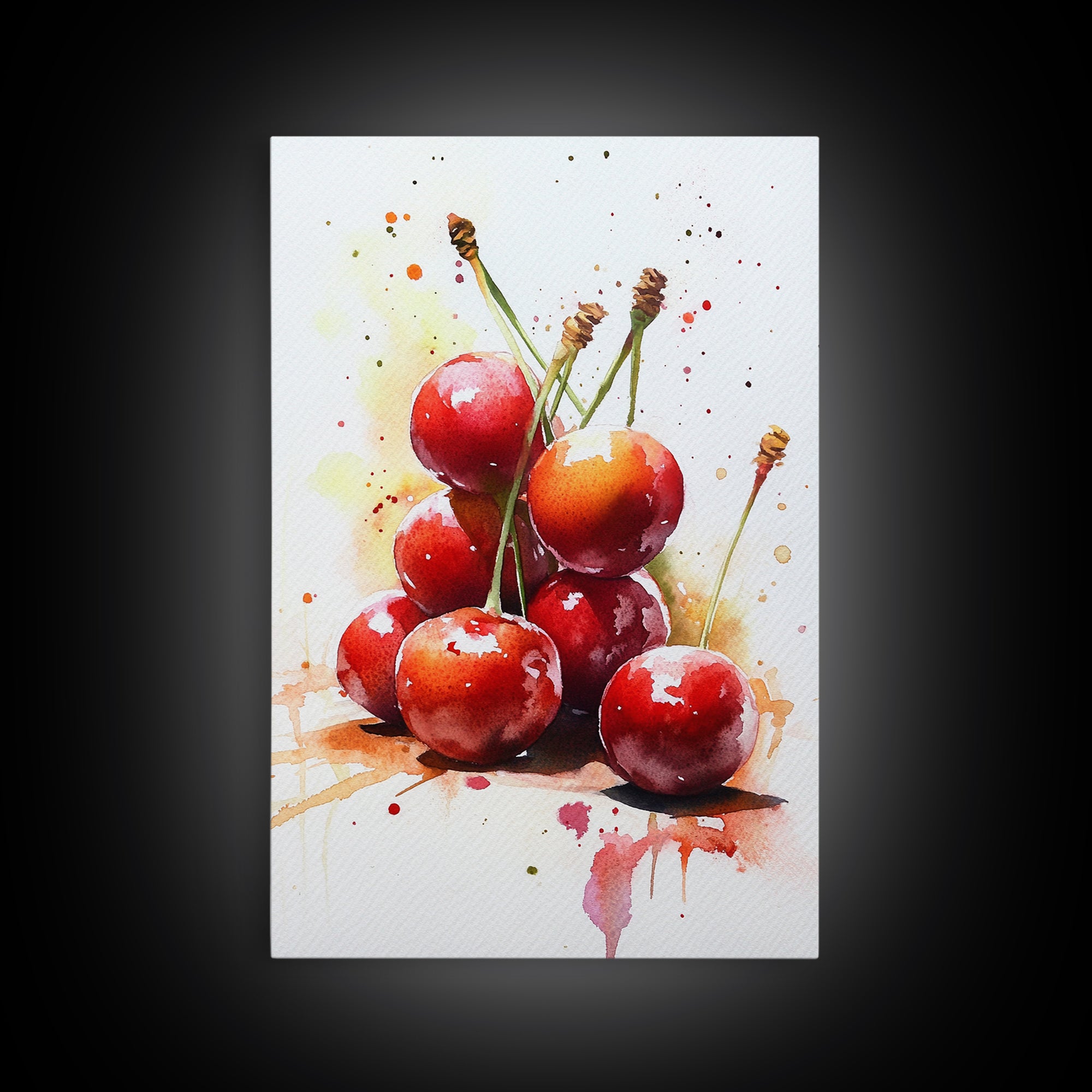 Cherry Wall Art Canvas Print, Cherry Painting, Kitchen Food Decor, Kitchen Wall Art, Original Cherry Painting, Home Decor For Kitchen