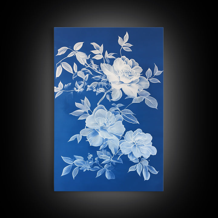 Blue Botanical Wall Art Chinoiserie Wall Art, Wall Decor Minimalist Wall Art, Blue Roses, Botanical Print Wall Art