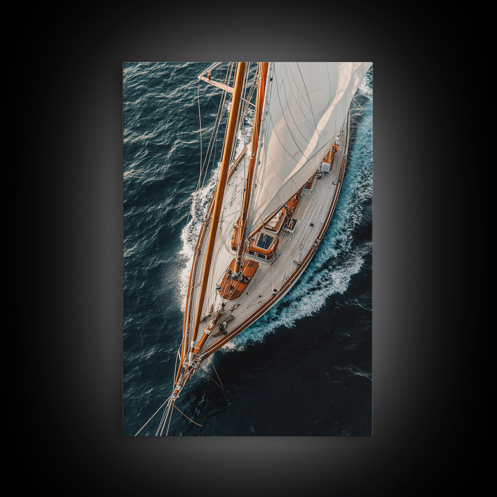 Bird's Eye View Of A Sailboat, Framed Canvas Print, Sail Boat Photography Print, Sailboat Painting, Nautical Decor, Nautical Wall Art