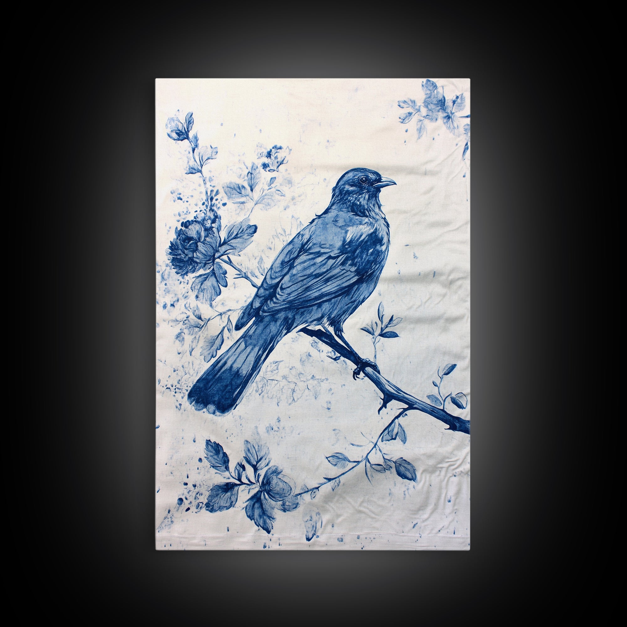 Chinoiserie Style Painting Print Of a Bird, Framed Canvas Print, Chinoiserie Wall Art
