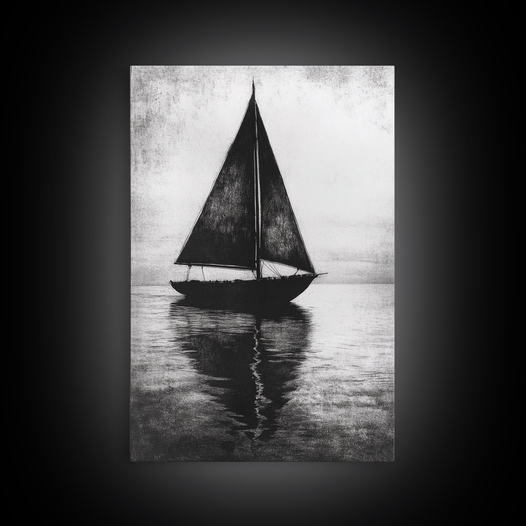 Charcoal Sketch of a Sailboat, Framed Canvas Print, Sailboat Painting, Minimalist Home Decor, Nautical Decor, Black and White Sailboat Art