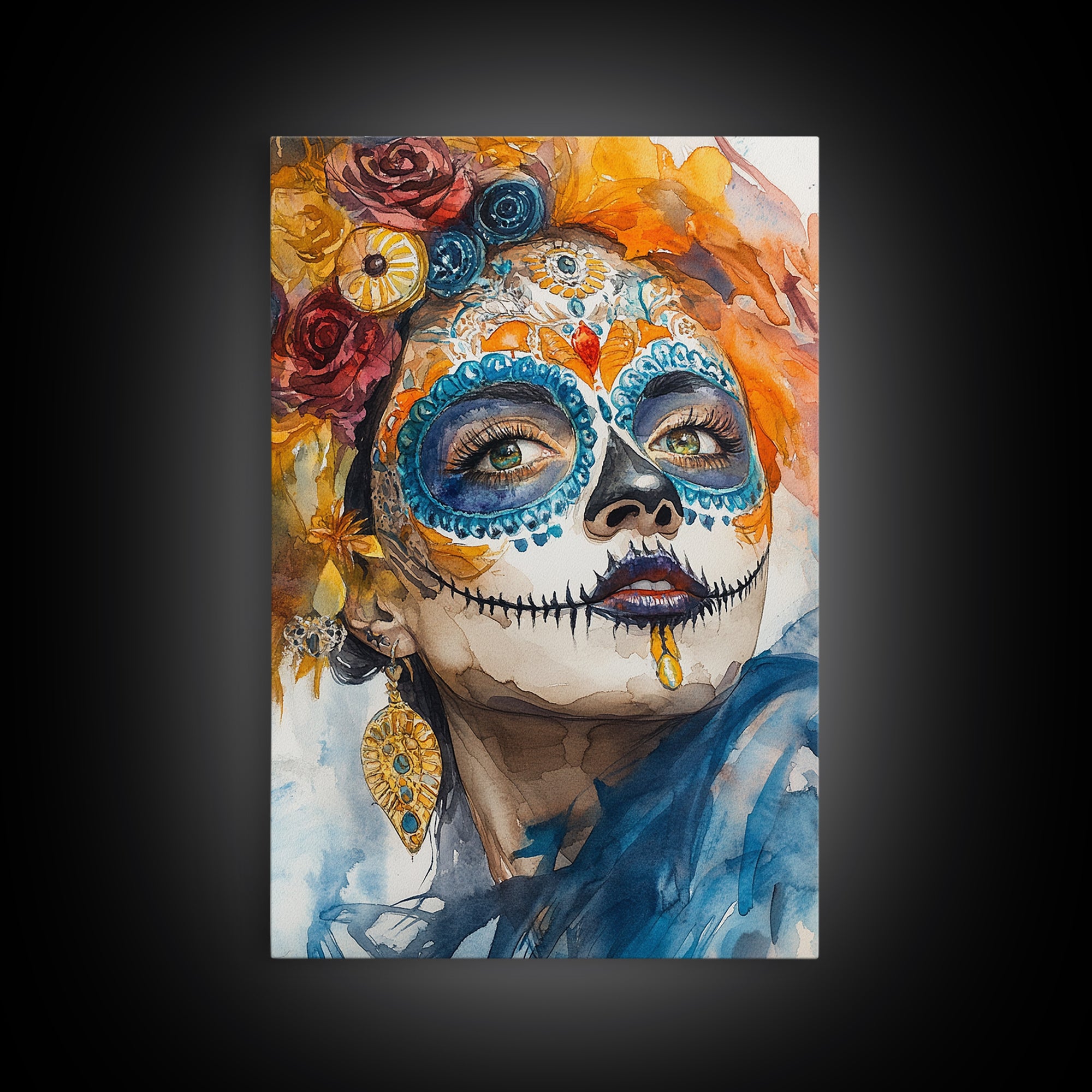 Chicano Art Framed Canvas Print, Day of the Dead / Dia De Los Muertos Wall Art, Mexicano Decor, Mexicano Wall Art, Senora Portrait