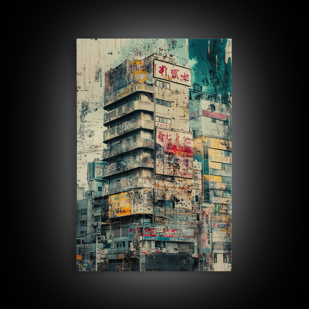 Cyberpunk Style Retro-Futurism Wall Art, Framed Canvas Print, Cyber Punk Home Decor, Cityscape Art