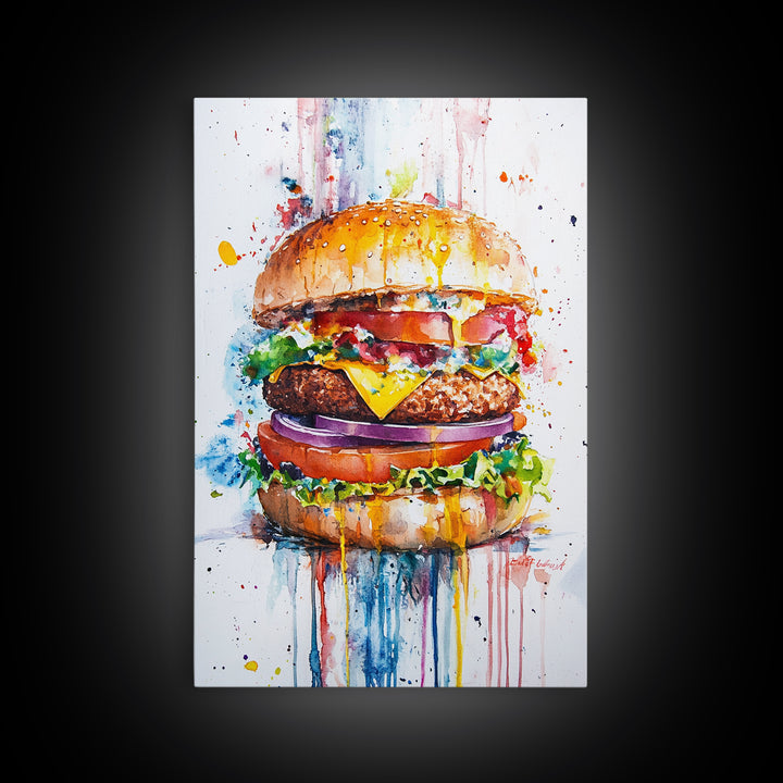 Cute Hamburger Painting Print, Kitchen Decor, Food Review Kitchen Art, Hamburger Wall Art, Kitchen Wall Art, Art For Kitchen