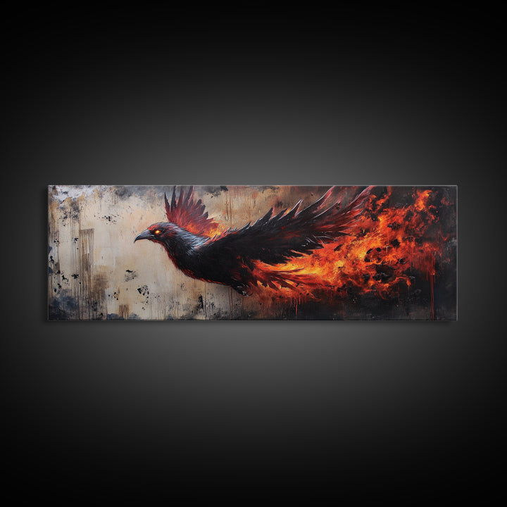 Panoramic Phoenix Painting Print, Phoenix Wall Art, Framed Canvas Art, Phoenix Painting, Phoenix Decor, Rebirth, Trendy Wall Art