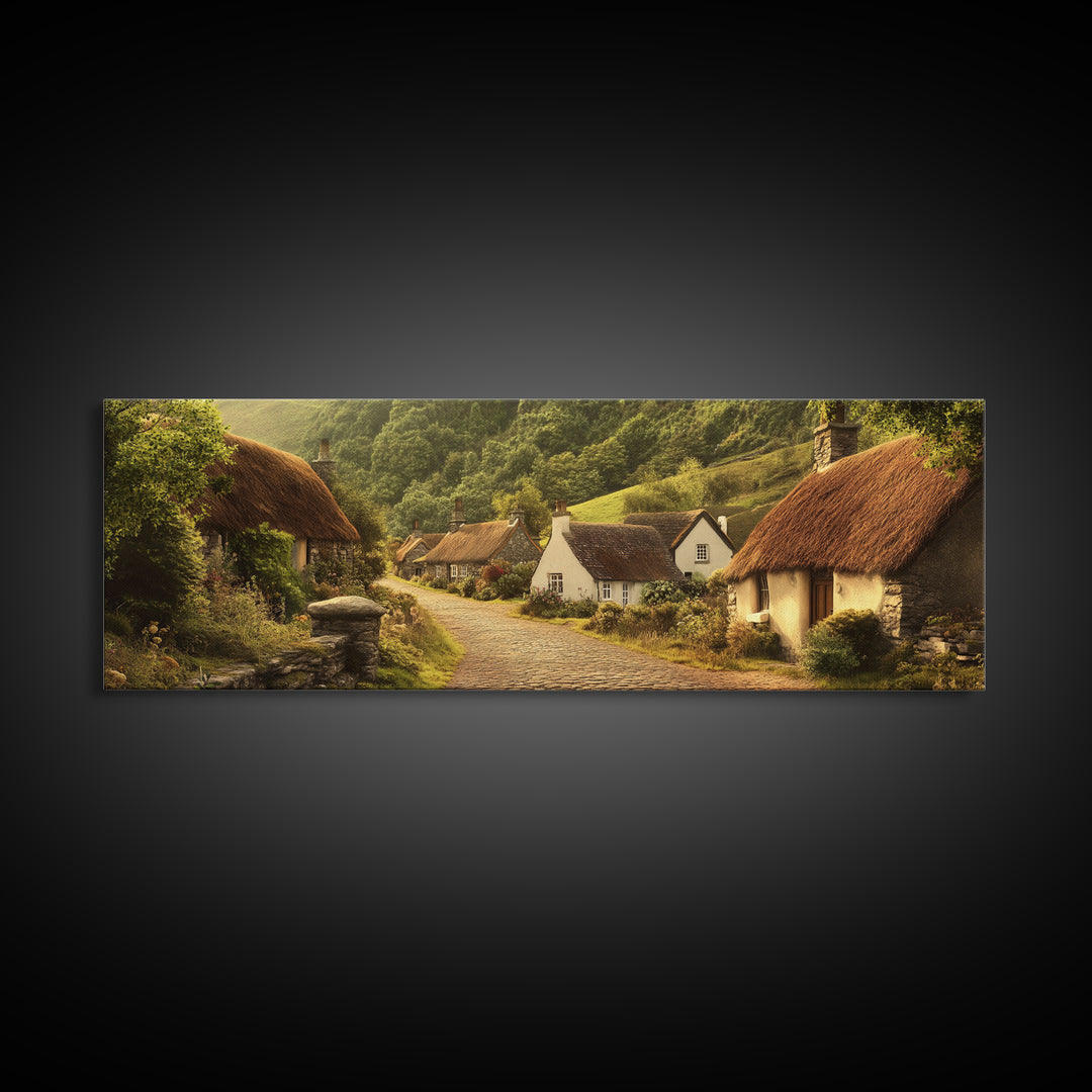 Cute Irish Village Framed Canvas Print, Ireland Painting Print, Ireland Wall Art, Irish Home Decor, Irish Painting, Panoramic Print