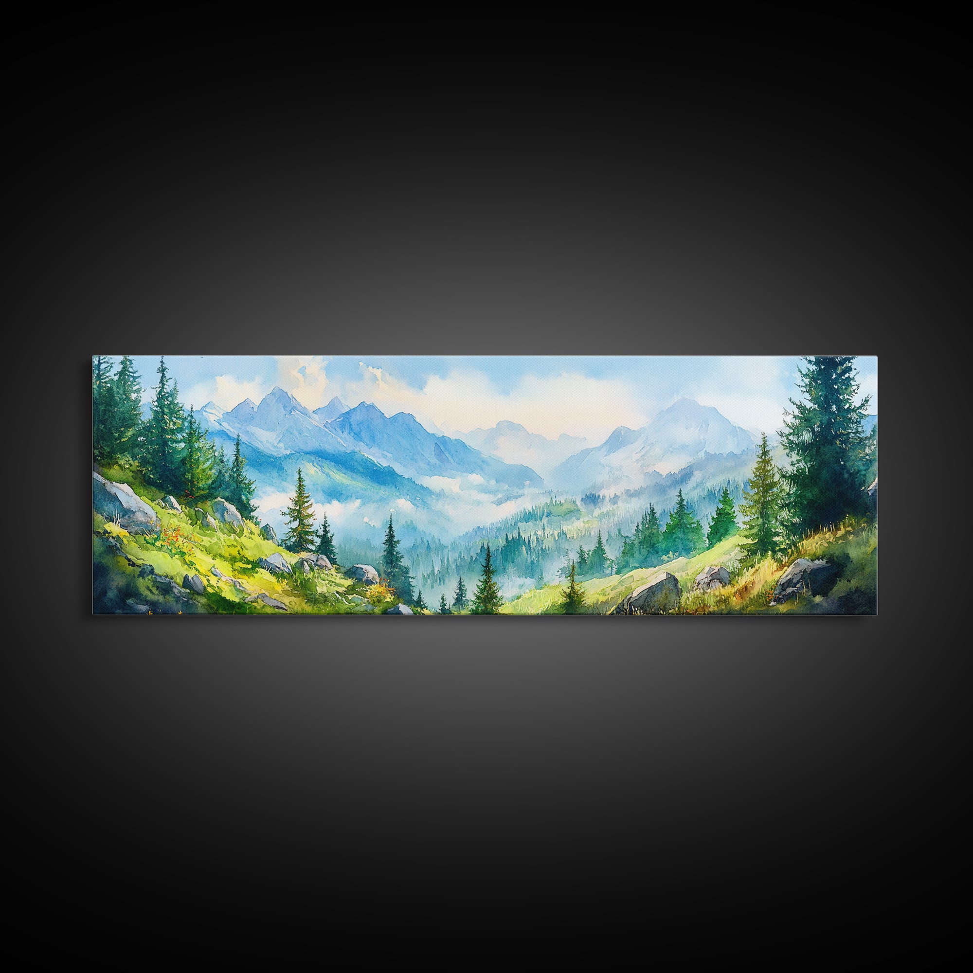 Vintage Mountain Art Canvas Print | Mountain Oil Painting | Extra Large Vintage Wall Art | Panoramic Wall Art Print | Vintage Mountain Scene