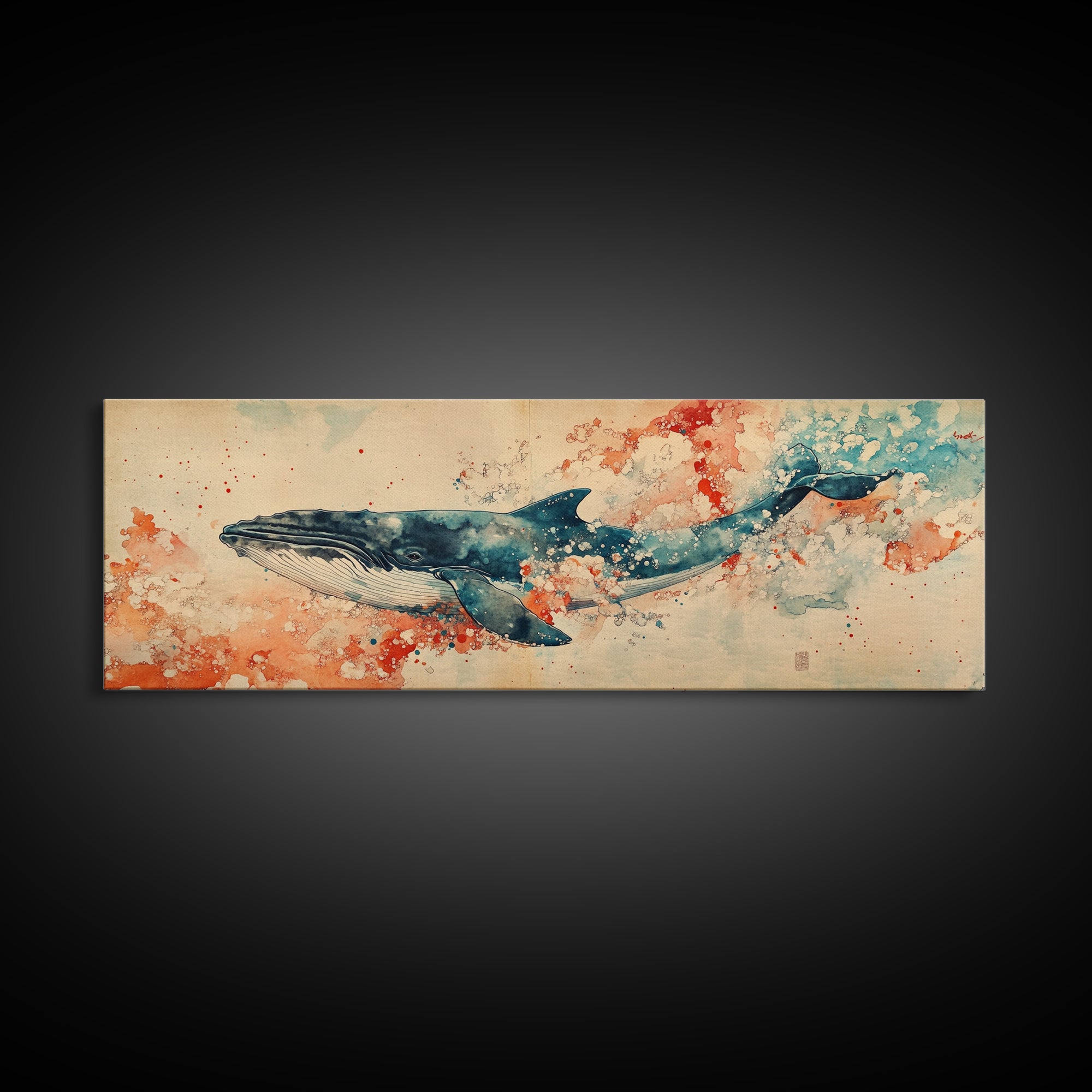 Panoramic Whale Painting Print | Wabi Sabi Home Decor | Japanese Style Art | Modern Living Room Art | Above Sofa Decor | Whale Wall Art