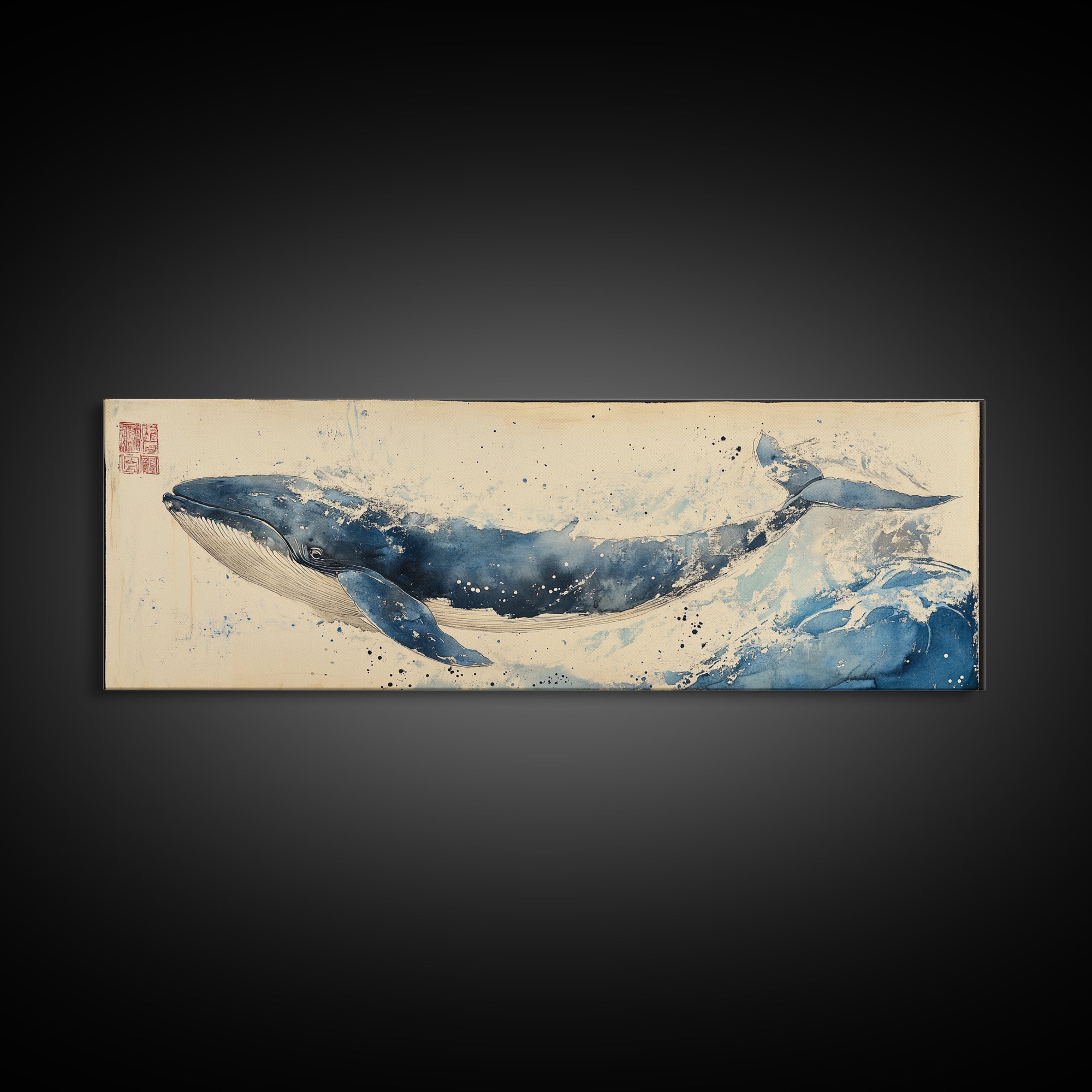 Japanese Style Wabi Sabi Painting Canvas Print of a Whale | Nautical Decor | Animal Print | Ocean Art | Whale Wall Art | Whale Decor
