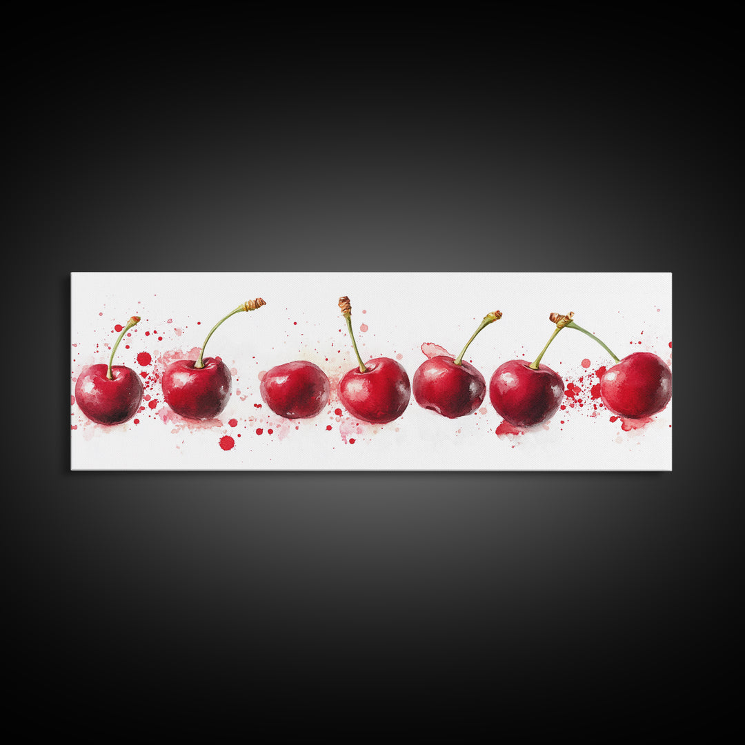 Original Cherry Painting Print - Panoramic Canvas Fruit Illustration - Home Decor For Kitchen - Framed Wall Art - Dining Room Decor