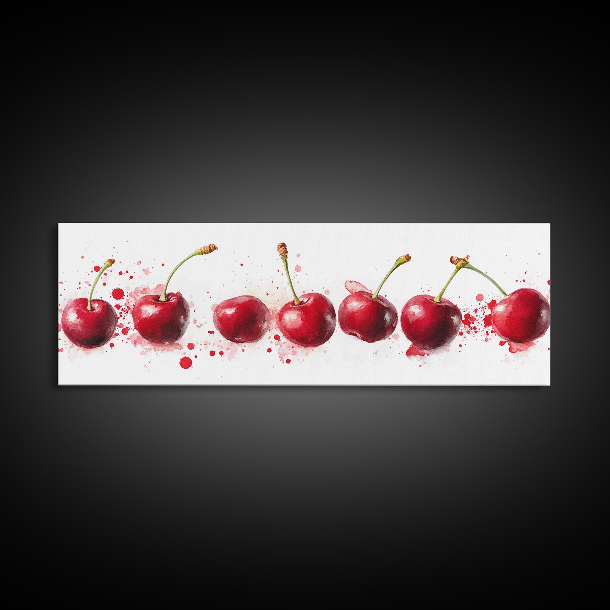 Original Cherry Painting Print - Panoramic Canvas Fruit Illustration - Home Decor For Kitchen - Framed Wall Art - Dining Room Decor