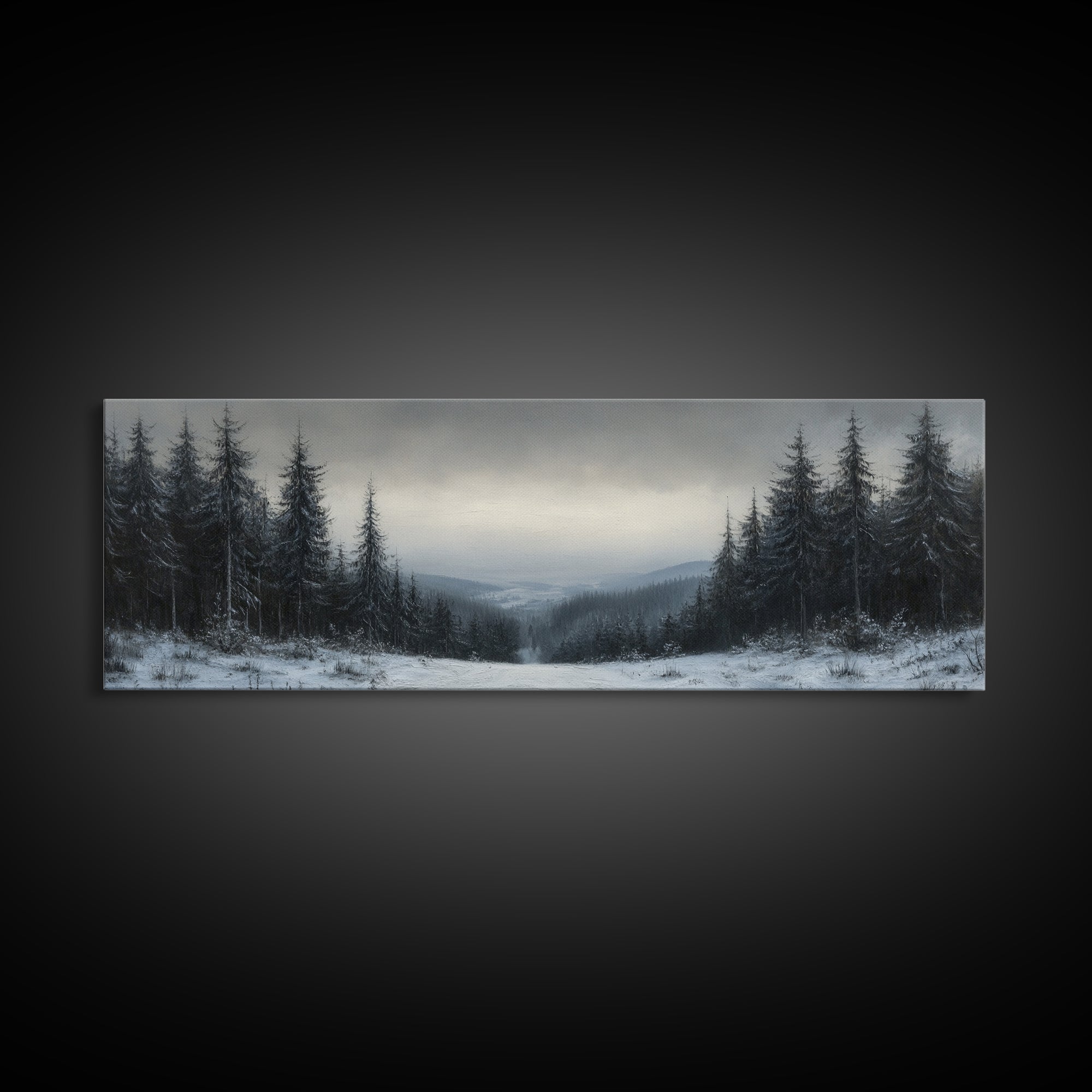 Bleak Winter Landscape Painting Print, Wood Framed Wall Art, Landscape Painting Original, Panoramic Wall Art, Horizontal Large Art