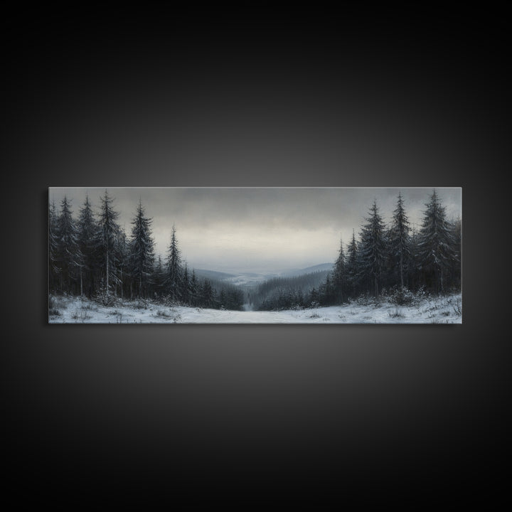 Bleak Winter Landscape Painting Print, Wood Framed Wall Art, Landscape Painting Original, Panoramic Wall Art, Horizontal Large Art