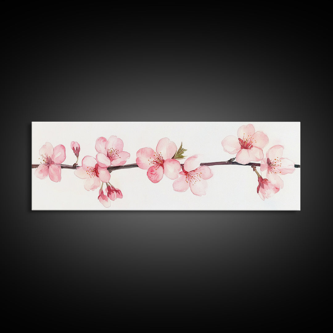 Panoramic Cherry Blossoms Painting Print - Oil Painting Canvas Print of Cherry Blossoms - Elegant Japanese Cherry Blossoms Painting