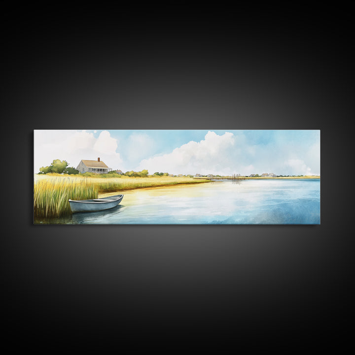 Beautiful Sescape Landscape Painting Print - Panoramic Wall Art - Nautical Landscape Painting, Beach House Art, Lake House Art