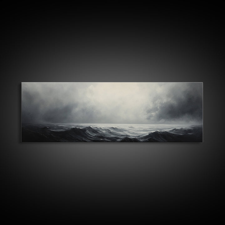 A storm rolls in over the ocean, framed canvas print - wood framed wall art - seascape painting - ocean painting