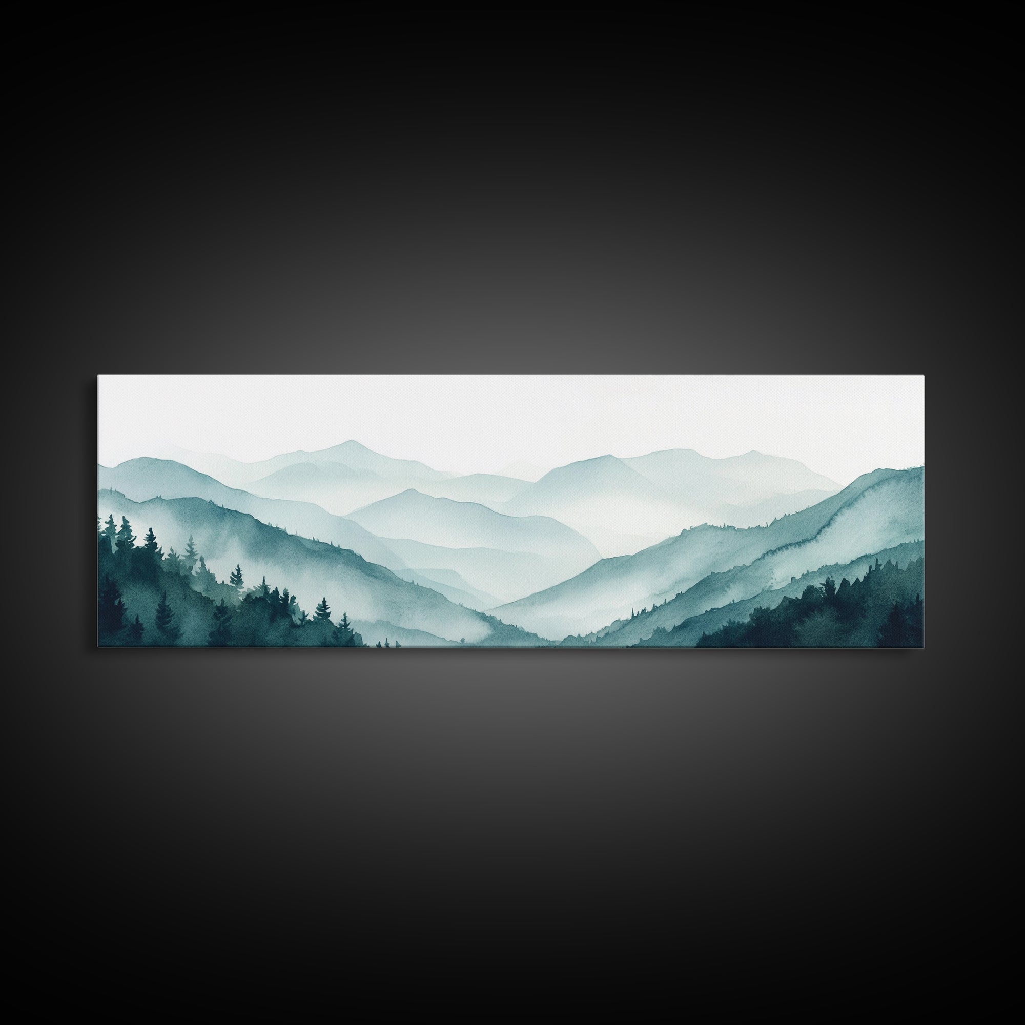 Indigo and Emerald Green Blue Ridge Mountains, Framed Canvas Print, Panoramic Home Decor, Horizontal Art, Mountain Landscape Painting