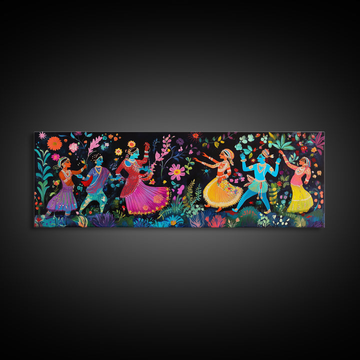 Kerala Style Art Canvas Print, Kerala Mural Painting Print, Panoramic Horizonal Wide Wall Art, Kerala Painting Mural