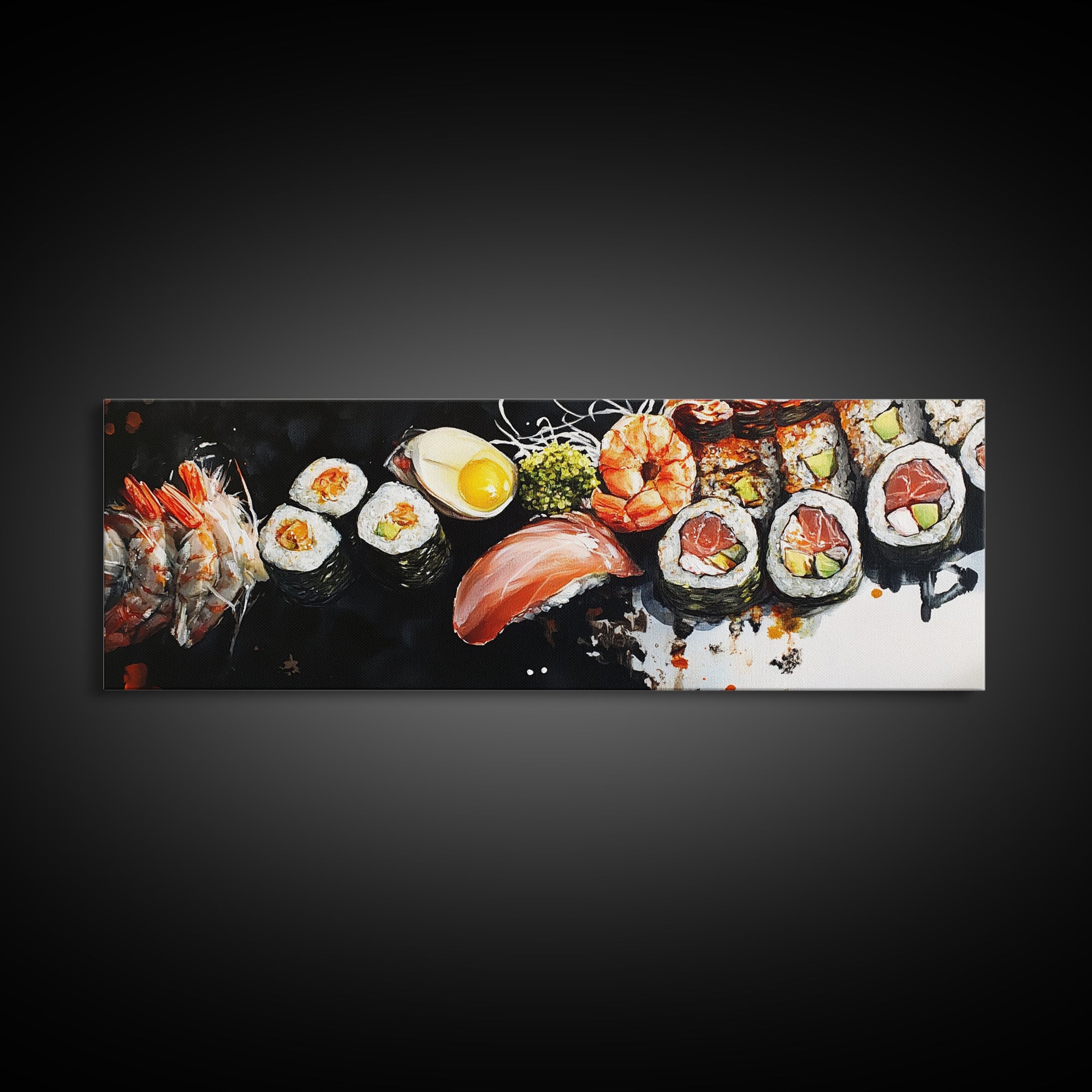 Abstract Food Painting Print, Painting of Sushi, Kitchen Decor, Kitchen Wall Art, Kitsch Dining Room Art, Eclectic Home Decor