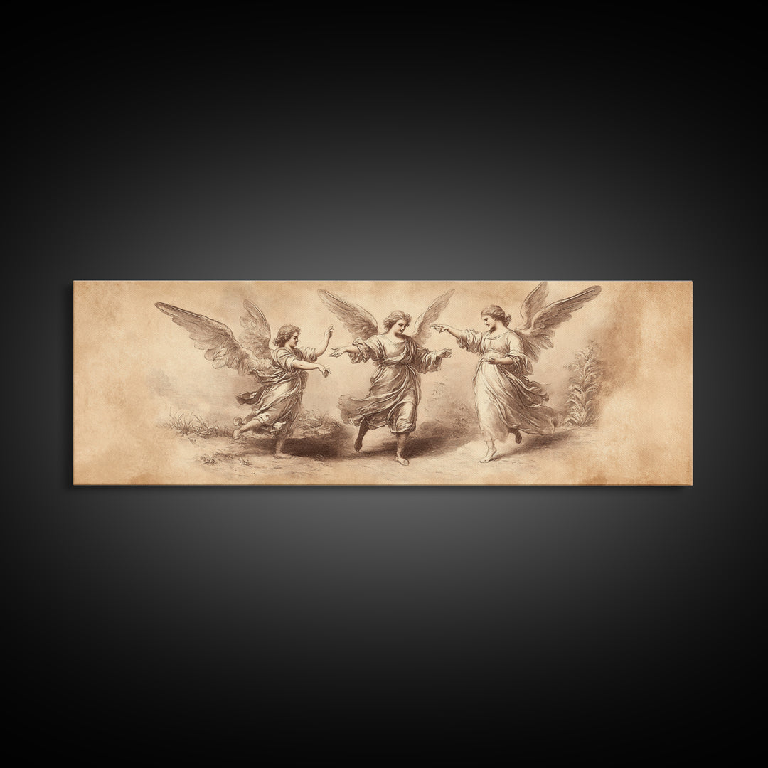 Guardian Angel Painting Print, Angelic Wall Art, Angel Painting, Guardian Angels Print, Original Panoramic Angel Painting, Angel Sketch