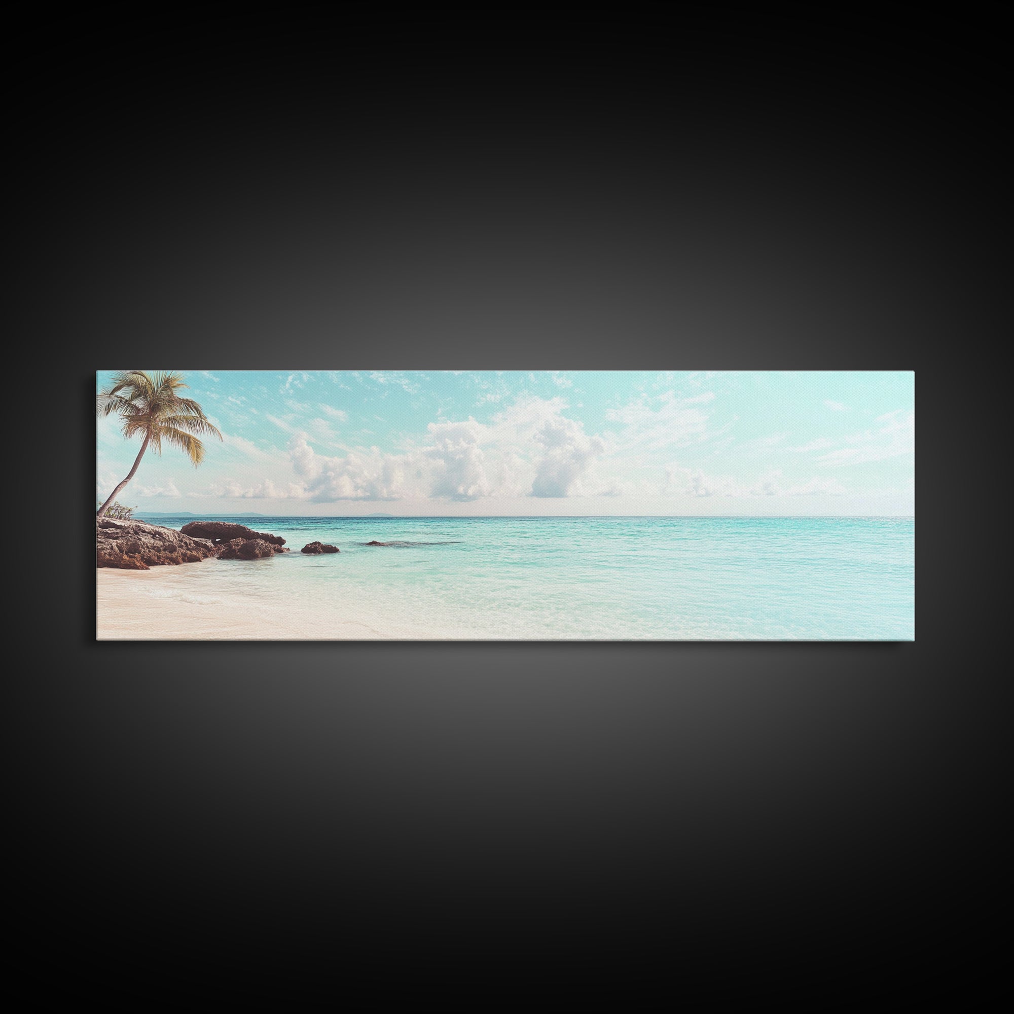 Panoramic Beach Photography Style Canvas Print, Beach House Wall Art, Beach Painting Print, Nautical Decor, Seascape Painting, Boho Art