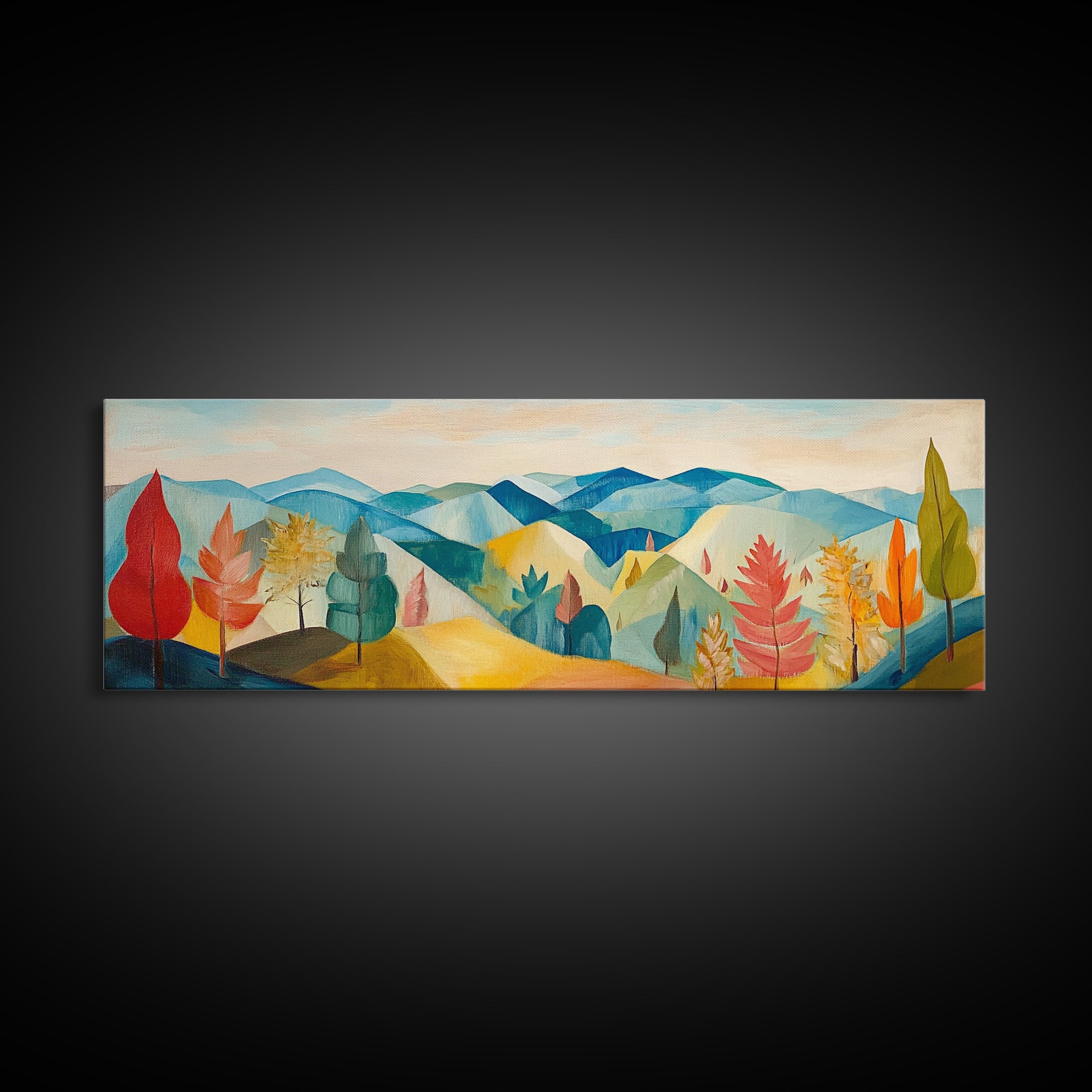 Abstract Fall Panoramic Landscape Painting Print, Framed Wall Art, Canvas Print, Living Room Art, Horizontal Wall Art, Fall Centerpiece