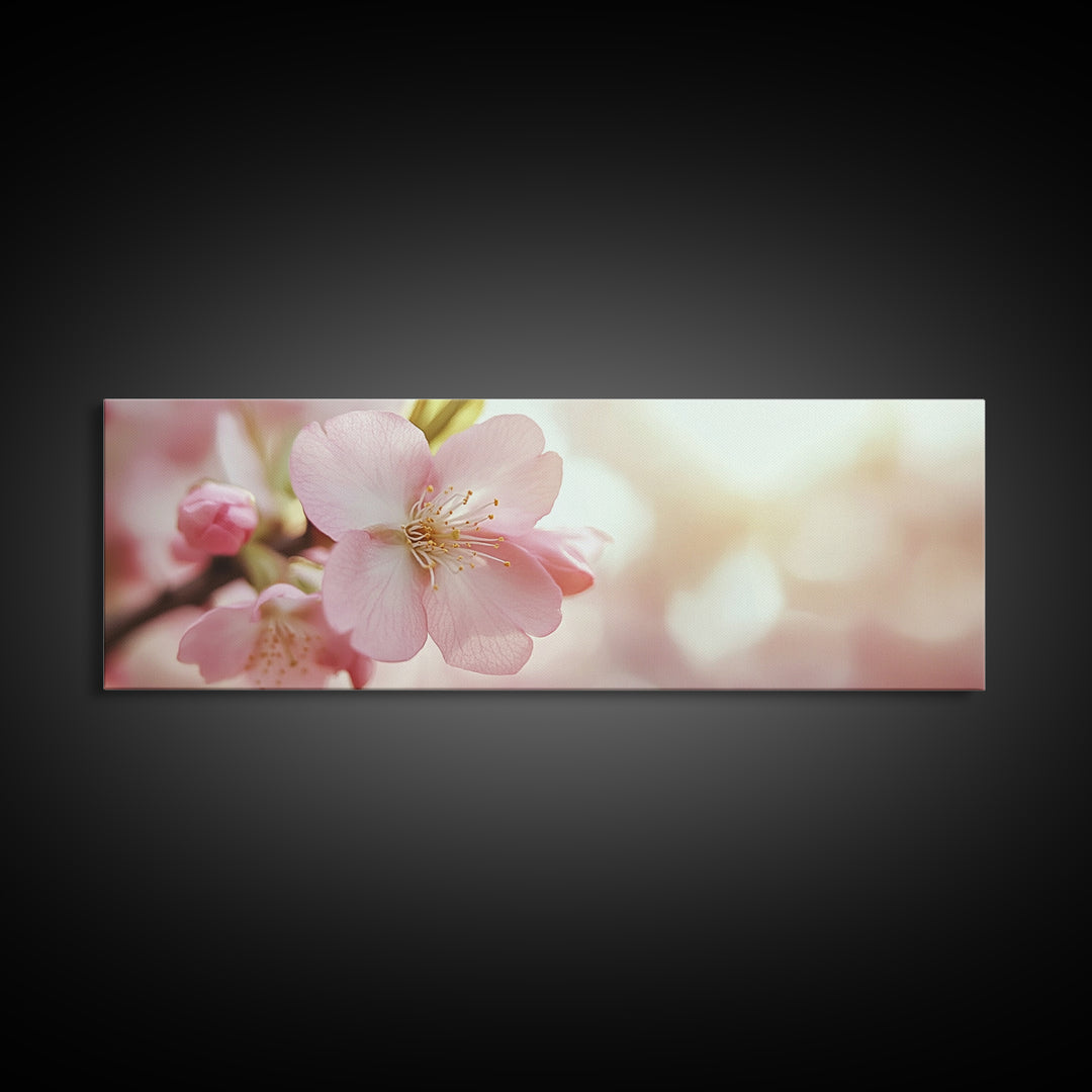 Closeup of a Cherry Blossom, Framed Canvas Print, Cherry Blossom Wall Art, Soothing Wall Art, Meditation Room Decor, Minimalist Art
