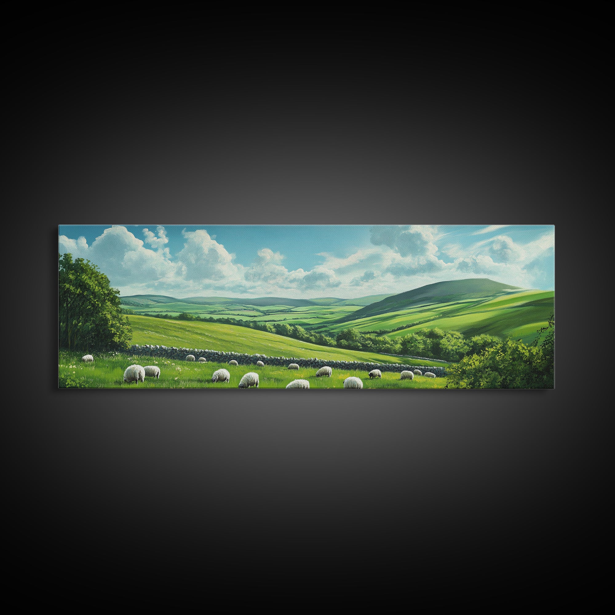 Landscape Painting Print Of The Hills of Ireland, Framed Canvas Print, Ireland Wall Are, Panoramic Home Decor, Horizontal Landscape Art