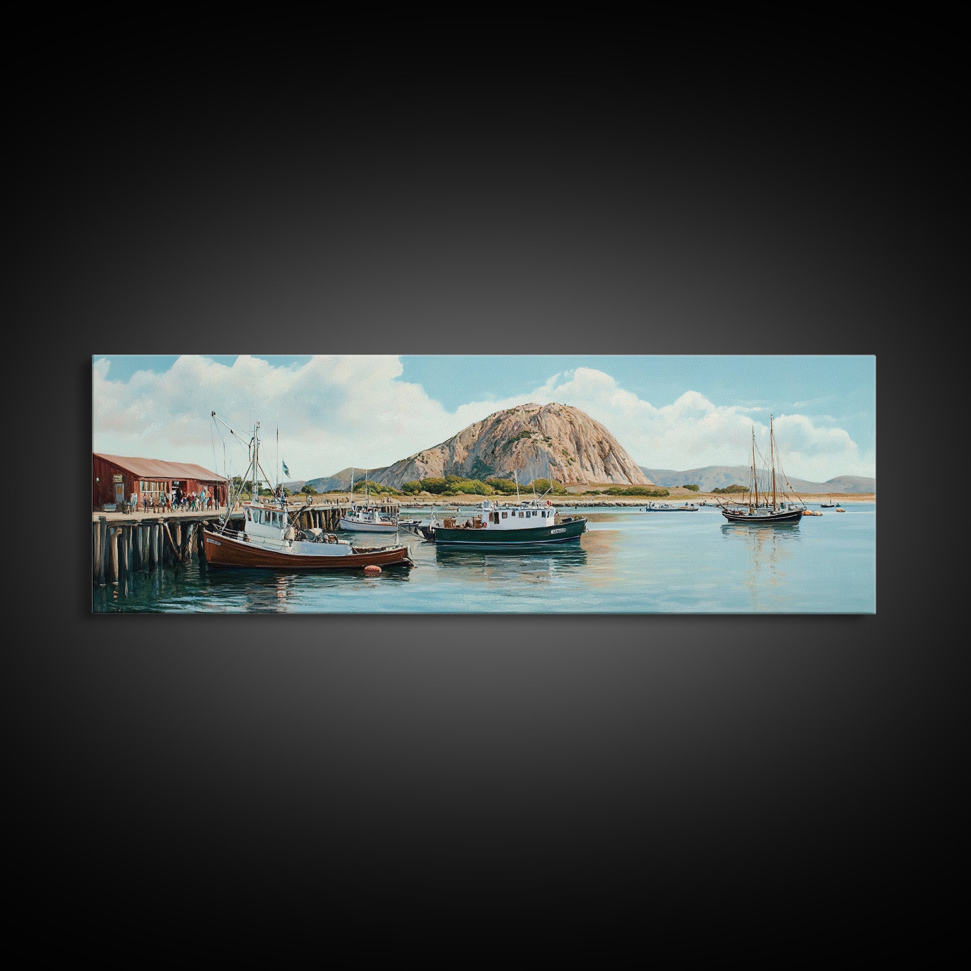 Morro Bay Panoramic Art, Nautical Landscape Painting, Canvas Print, Seascape Panoramic Painting, Seascape Landscape Wall Art Home Decor