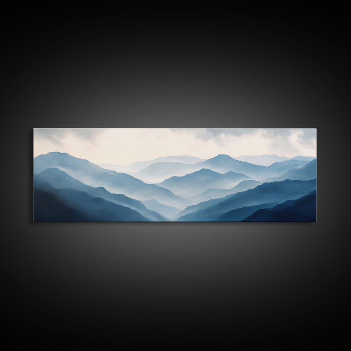 Panoramic Blue Ridge Mountains, Fog Over The Mountains Canvas Print, Wood Framed Wall Art, Mood Setting Home Decor, Moody Art, Landscape